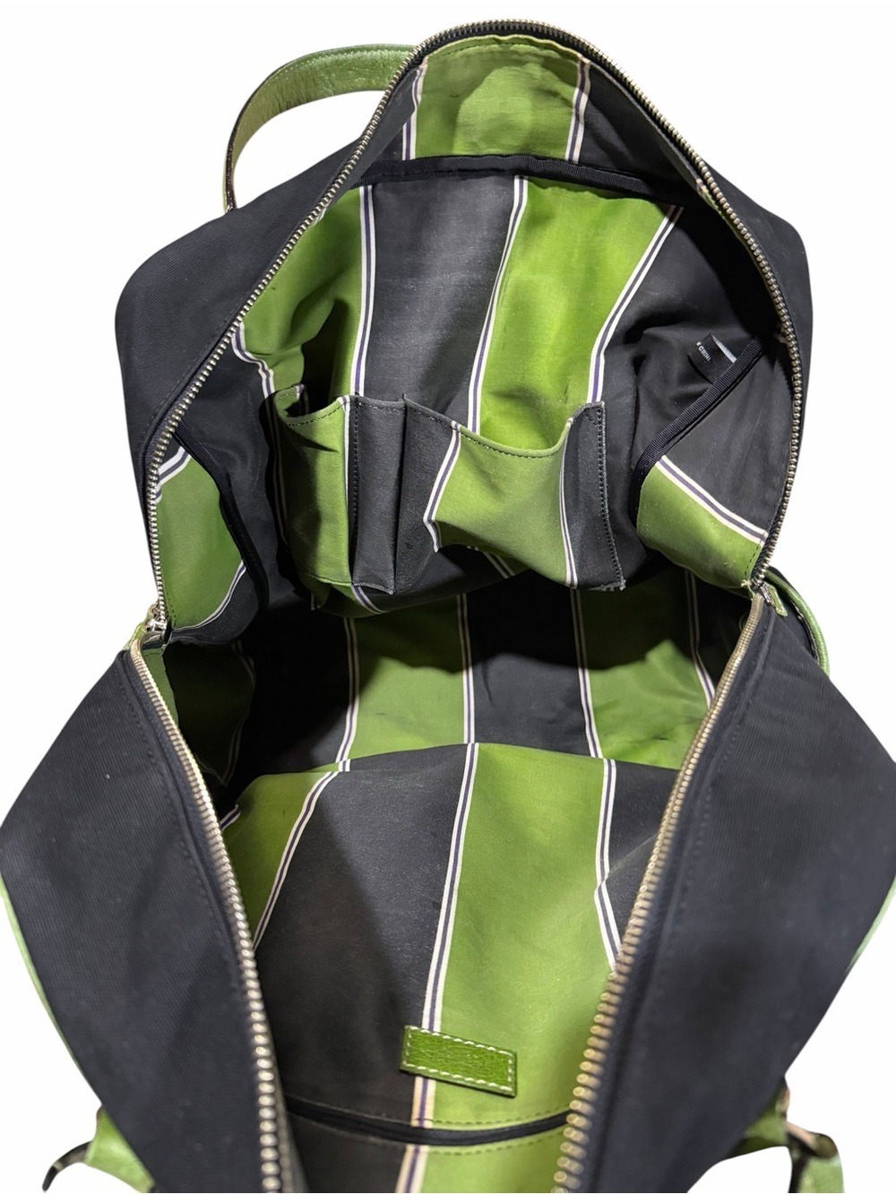 Kate Spade New York Canvas Tote Bag Navy Green Leather Trim - Picture 12 of 15